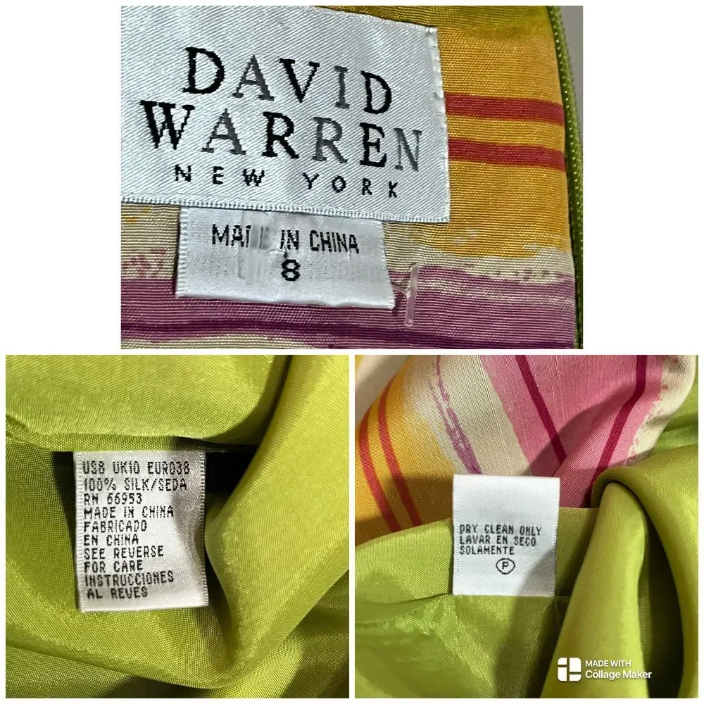 David Warren New York Vintage Silk Striped‎ Sheath Dress Sleeveless Pink Multi 8 - Picture 7 of 15